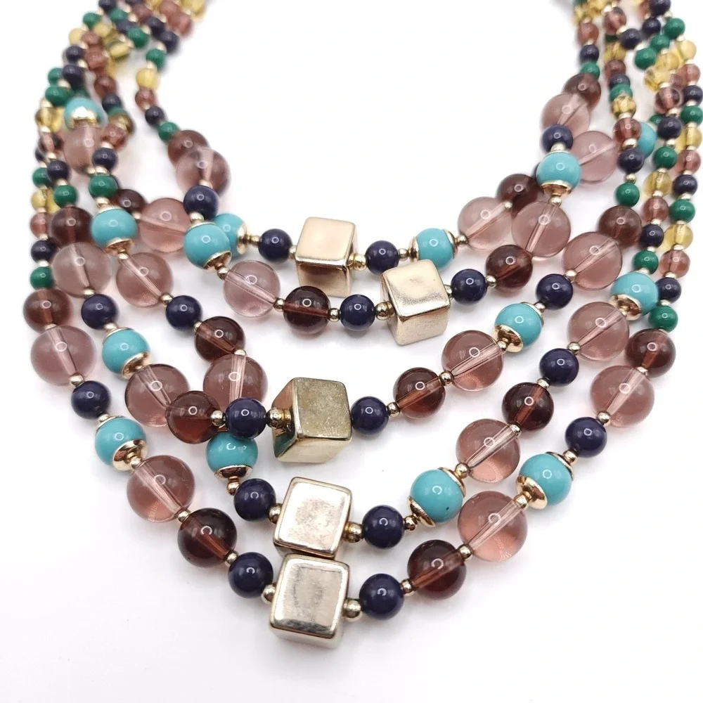 Talbots Multi Strand Necklace Beaded‎ Glass Acrylic Gold Tone